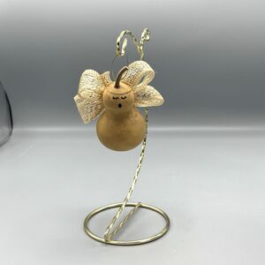 Vintage Gourd Angel Christmas Ornament Hand Painted Made Kitschy Folk Art 4" T